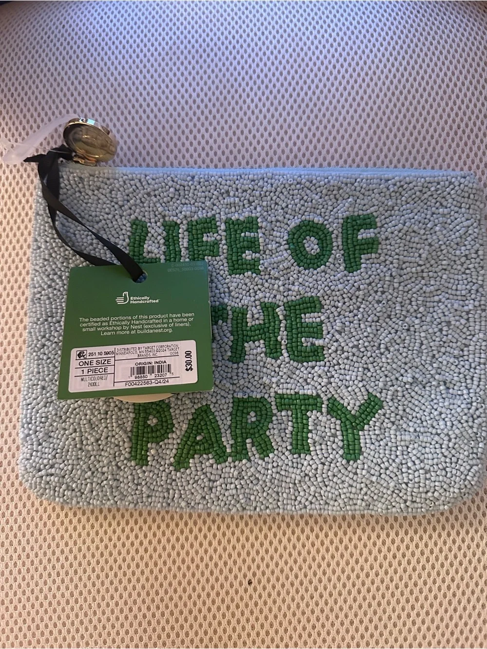 Kate Spade X Target New York Light Blue Beaded 'Life of the Party' Pouch - NWT